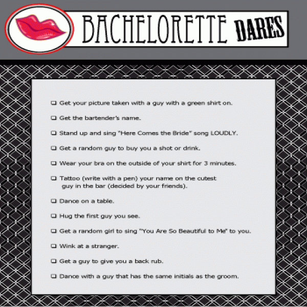 Printable Bachelorette Party Game! Bachelorette Dares is an .. | bachelor party task list
