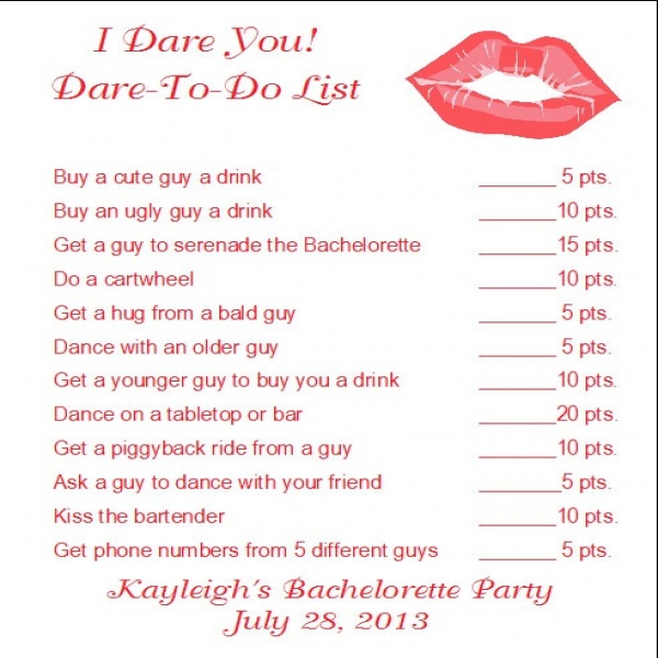 12 Personalized I DARE YOU Bachelorette Party Game. $3.50, via .. | bachelor party task list