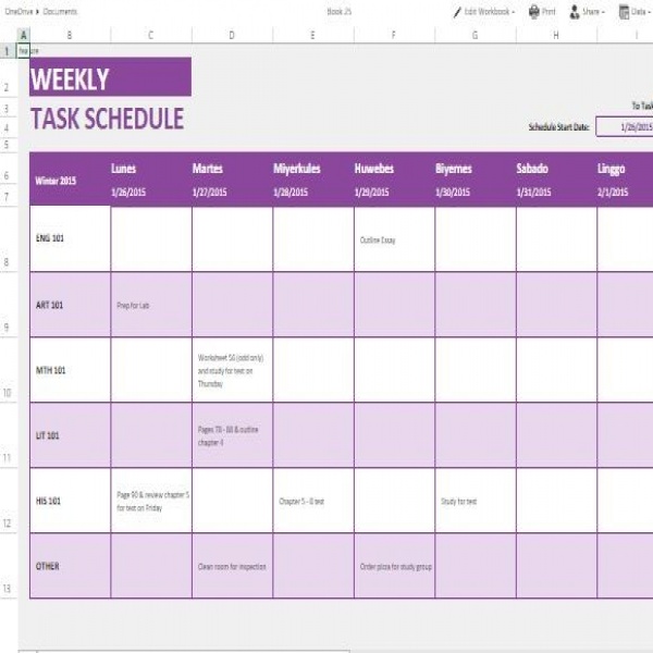 Weekly Task List Template for Excel Online | weekly task list template excel | weekly task list template excel 