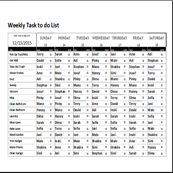 Weekly Tasks To-do-List Template | Word Document Templates | weekly task list template excel | weekly task list template excel 