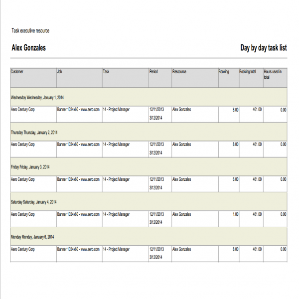 Day by day task list (Report 476) - WorkBook HelpWorkBook Help | job task list | job task list 