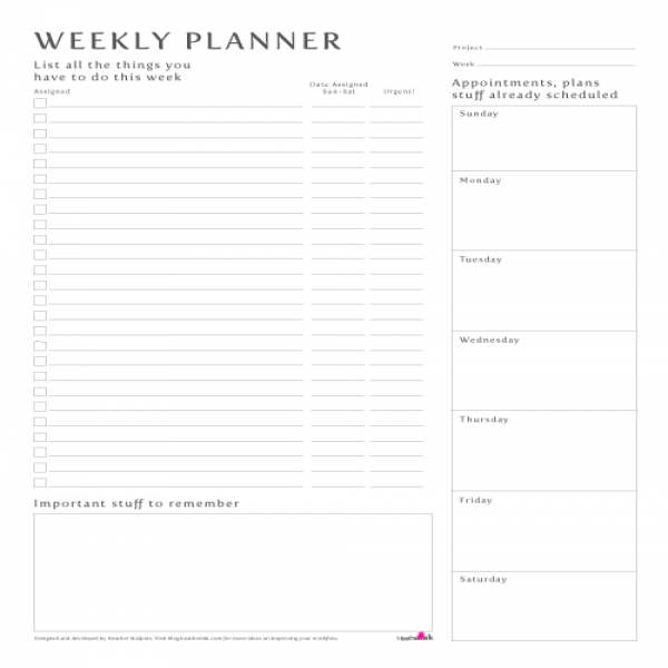 Free Printable Weekly Planner from Heather Ink {Design + Life .. | task list planner 