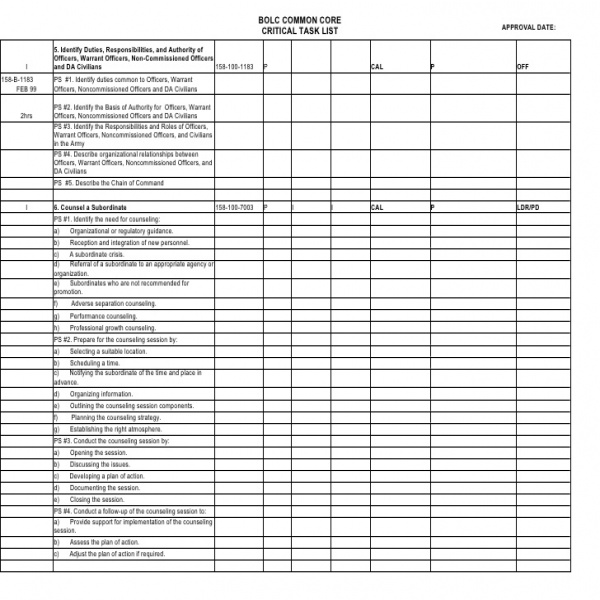 Bolc common core task list 19 jun 08 80 | critical task list | critical task list 