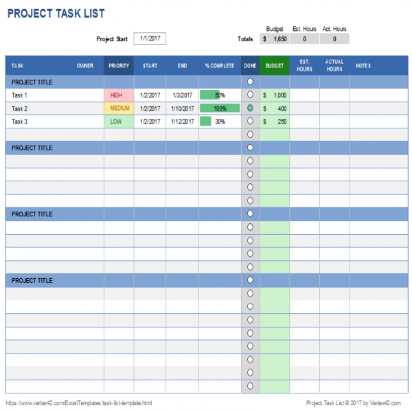 Free Task List Templates for Excel | project task list excel | project task list excel 