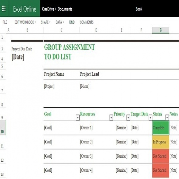 Group Assignment To Do List Template For Excel Online | task list online | task list online 