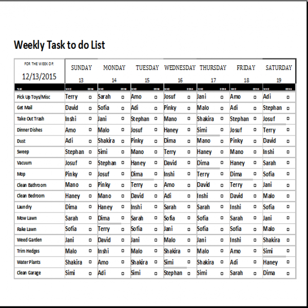 Weekly Tasks To-do-List Template | Word Document Templates | weekly task list | weekly task list 