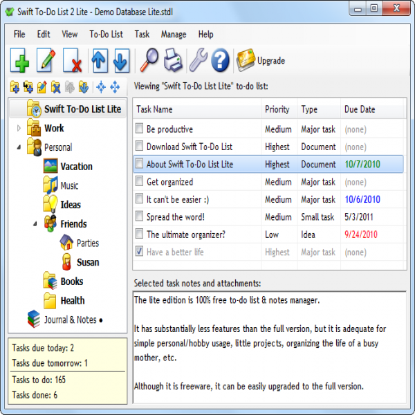 Free task management software for Windows: Swift To-Do List Lite .. | task list program 