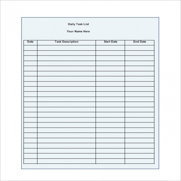 Daily Task List Template – 9+ Free Word, Excel, PDF Format .. | daily task list template 