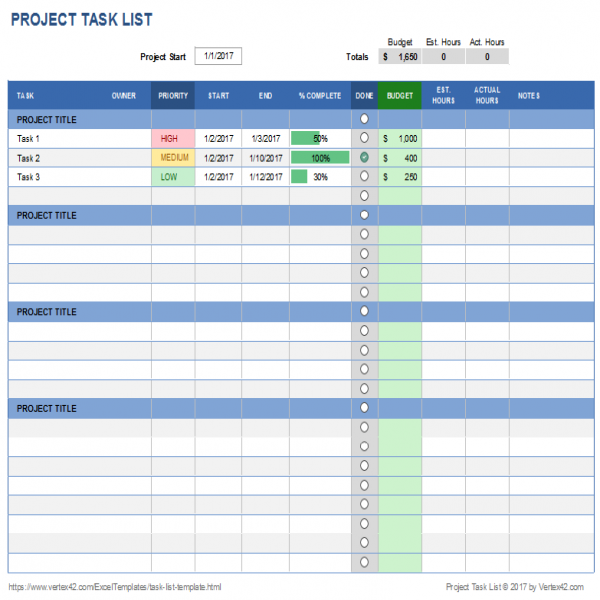 Free Task List Templates for Excel | task list template | task list template 