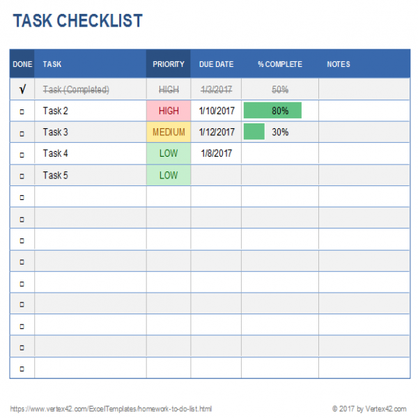Task List template Excel Task List Templates