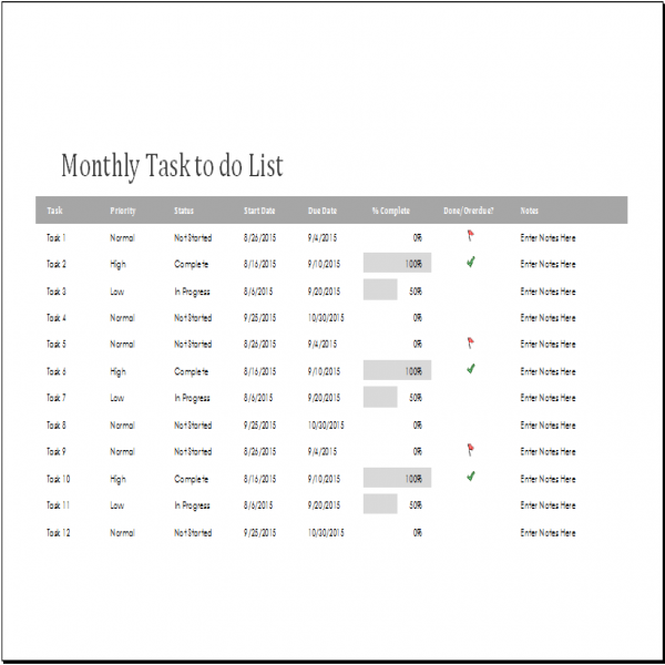 MS Excel Monthly Tasks to do List Template | Document Templates | monthly task list template | monthly task list template 