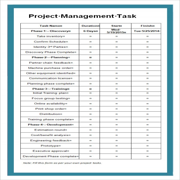 projects tasks