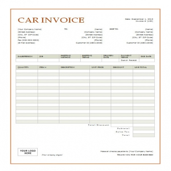 Car Invoice Template - Printable Word, Excel Invoice Templates .. | Vehicle Invoice Template 