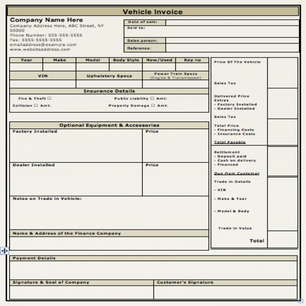 Vehicle Sales Invoice Template | Free Invoice Templates | Vehicle Invoice Template | Vehicle Invoice Template 