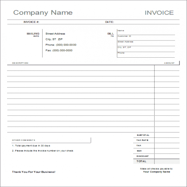 Blank Invoice Template - Printable | Free Printable Blank Invoice Templates | Free Printable Blank Invoice Templates 