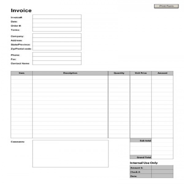 Blank Invoice Form Template | Blank Invoice To Print | Blank Invoice To Print 