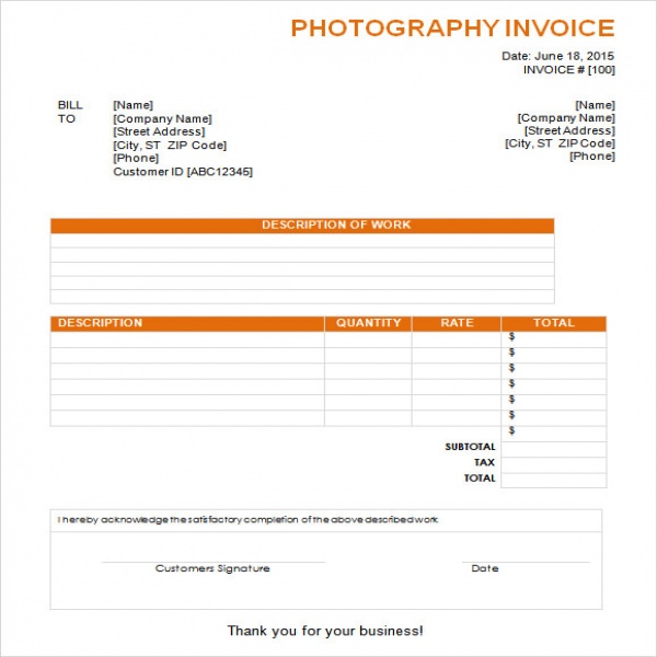 Photography Invoice Sample - 7+ Documents in PDF, Word | Photography Invoice Template | Photography Invoice Template