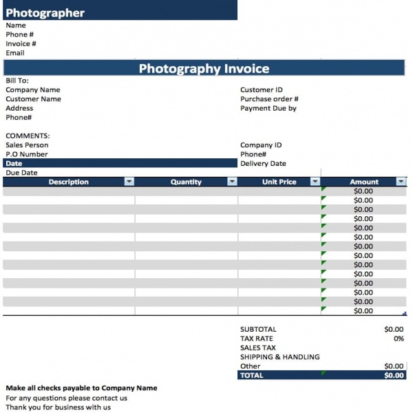 Free Photography Invoice Template | Excel | PDF | Word ( | Photography Invoice Template