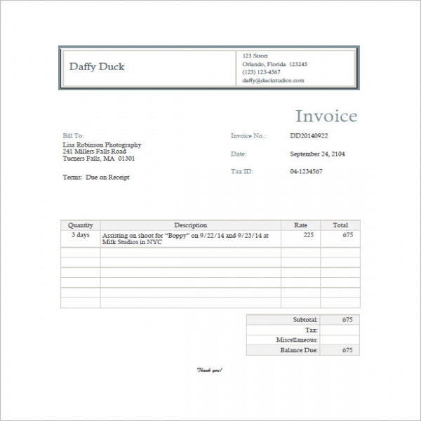 Photography Invoice Templates – 8+ Free Word, Excel, PDF Format .. | Photography Invoice Template