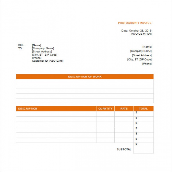 Photography Invoice Templates – 8+ Free Word, Excel, PDF Format .. | Photography Invoice Template