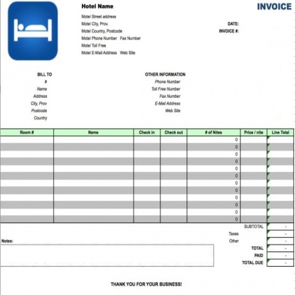 Free Hotel Invoice Template | Excel | PDF | Word ( | Hotel Invoice Template 