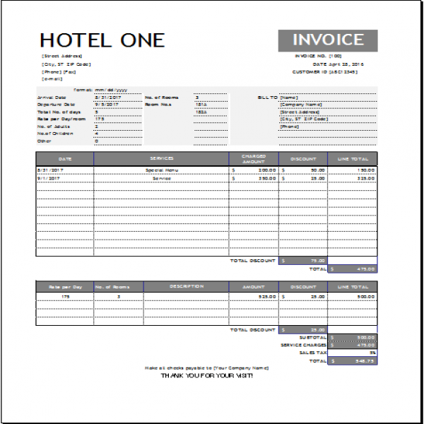 Hotel Invoice Template for EXCEL | Word & Excel Templates | Hotel Invoice Template | Hotel Invoice Template 