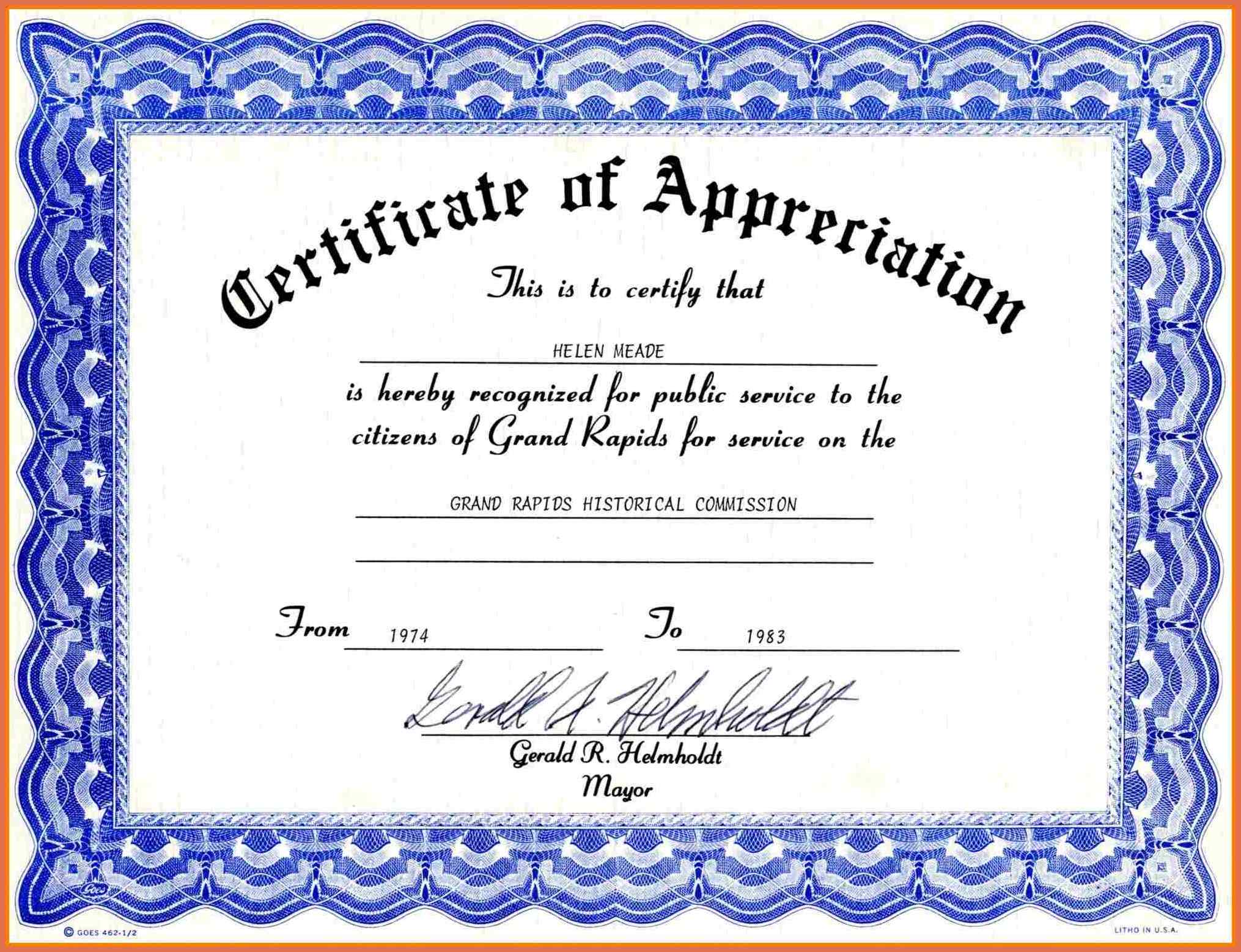 Certificate Of Appreciation Template Free Printable