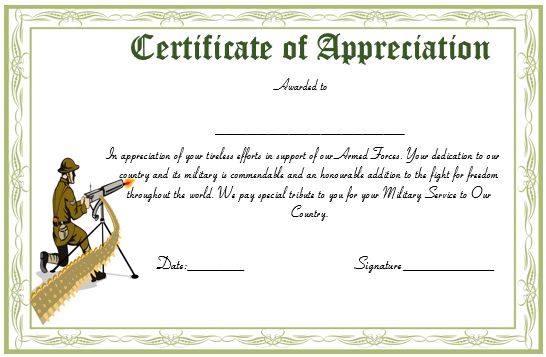 20+ Professional Army Certificate of Appreciation Templates 