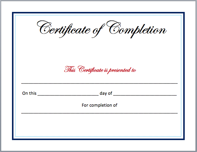 Completion Certificate Template | Microsoft Word Templates