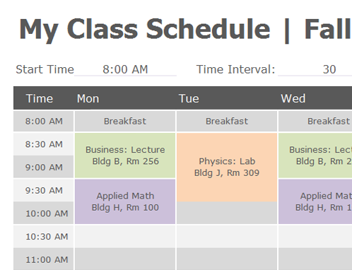 Class schedule Office Templates