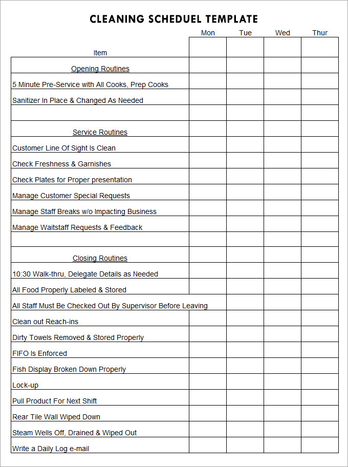 Cleaning Schedule Template Printable House Cleaning Checklist