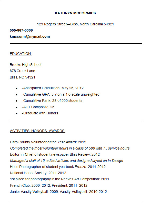 College Application Resume Template | berathen.Com