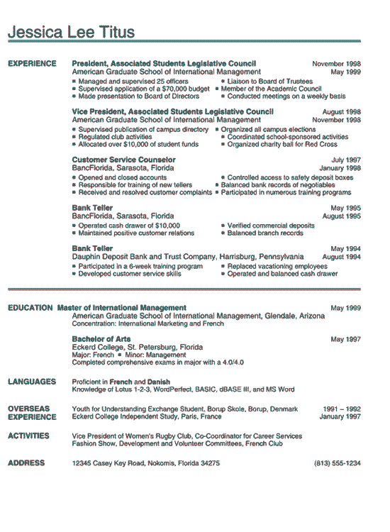College Resume Example Sample Business and Marketing