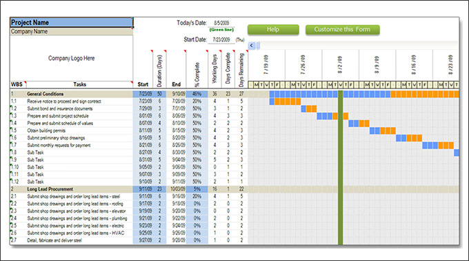 Construction Schedule Bar Chart Free Download