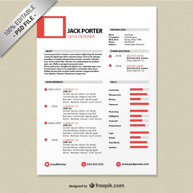 Creative resume template download free PSD file | Free Download