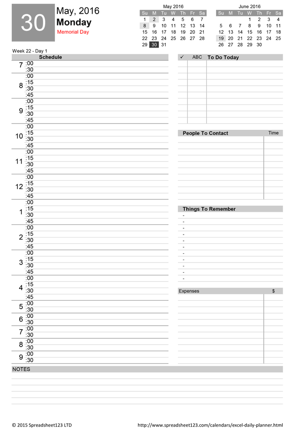 Daily Planner Template Excel task list templates