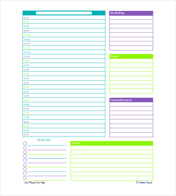 Printable Daily Planner Template for Excel