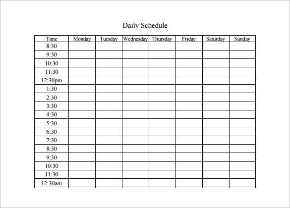 11+ Daily schedule templates Word Excel PDF Formats