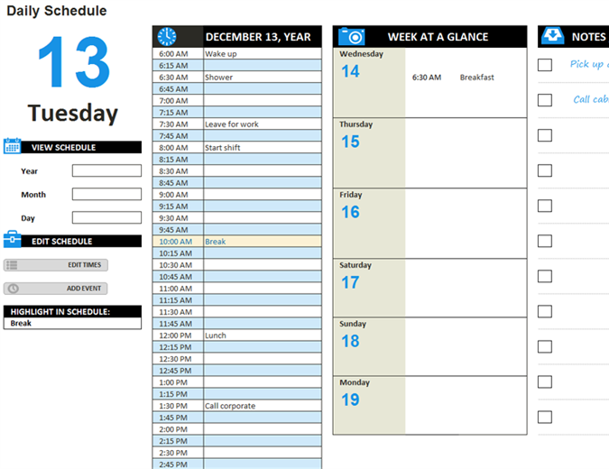 Daily work schedule Office Templates