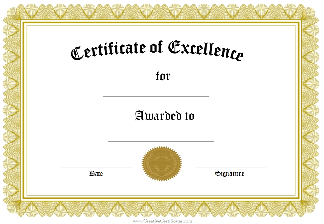 Editable Certificate of Excellence Template with Yellow Border and 