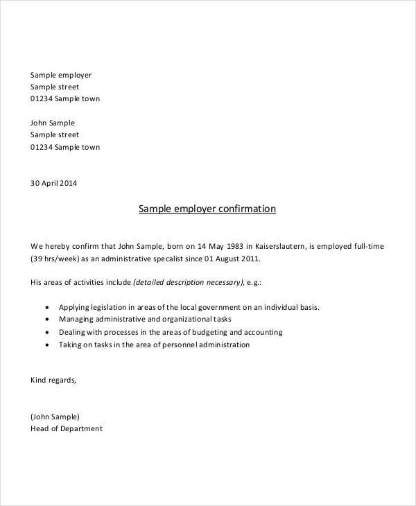 Premium Employment Verification Letter Sample And Template : Vatansun