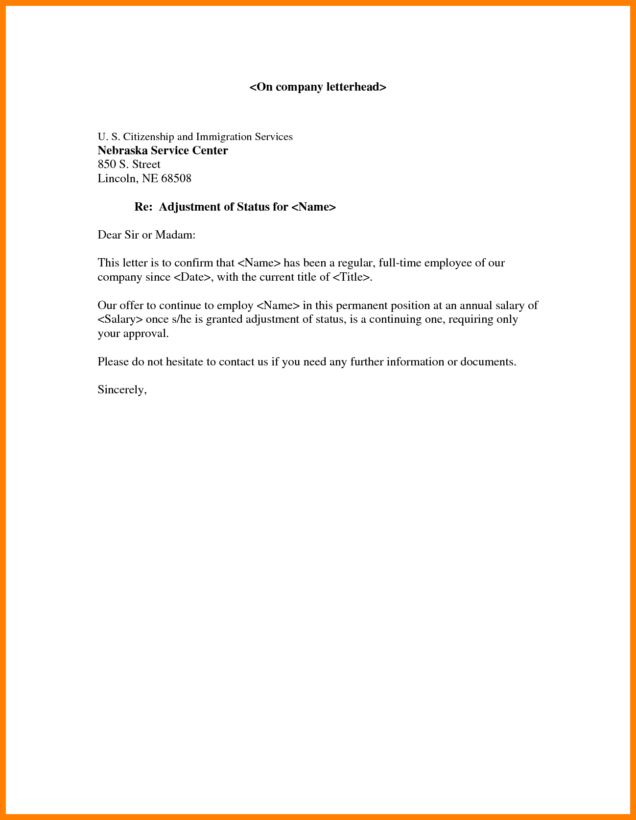 Employment Confirmation Letter Template