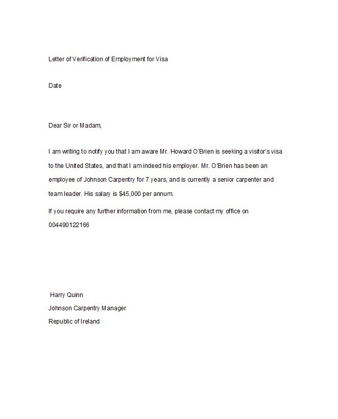 Editable And Printable Letter Confirming Employment Sample : Vatansun