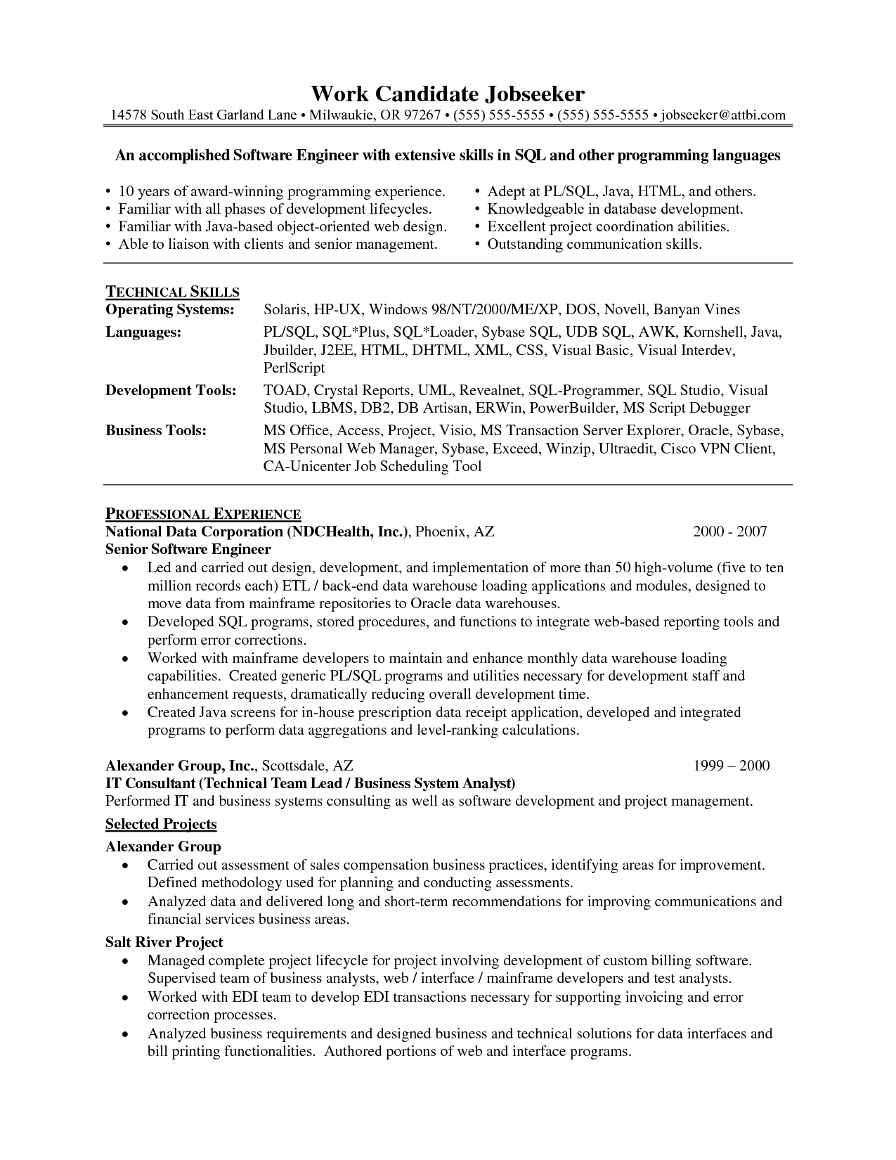 Entry Level Software Engineer Resume | berathen.Com