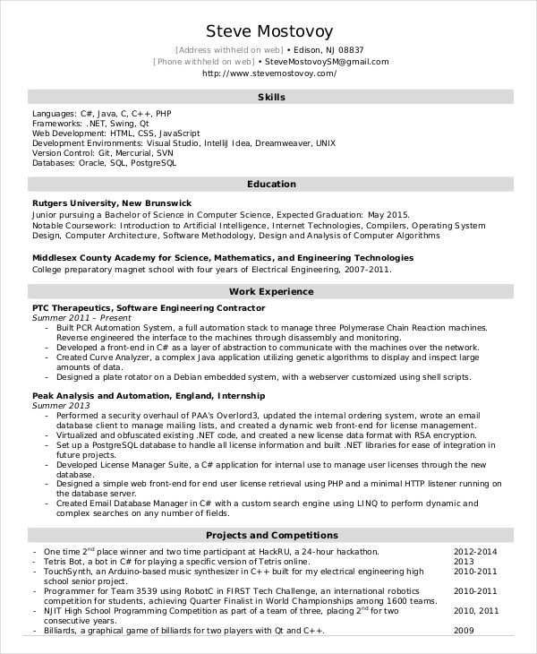 Software Engineer Resume Example 9+ Free Word, PDF Documents 