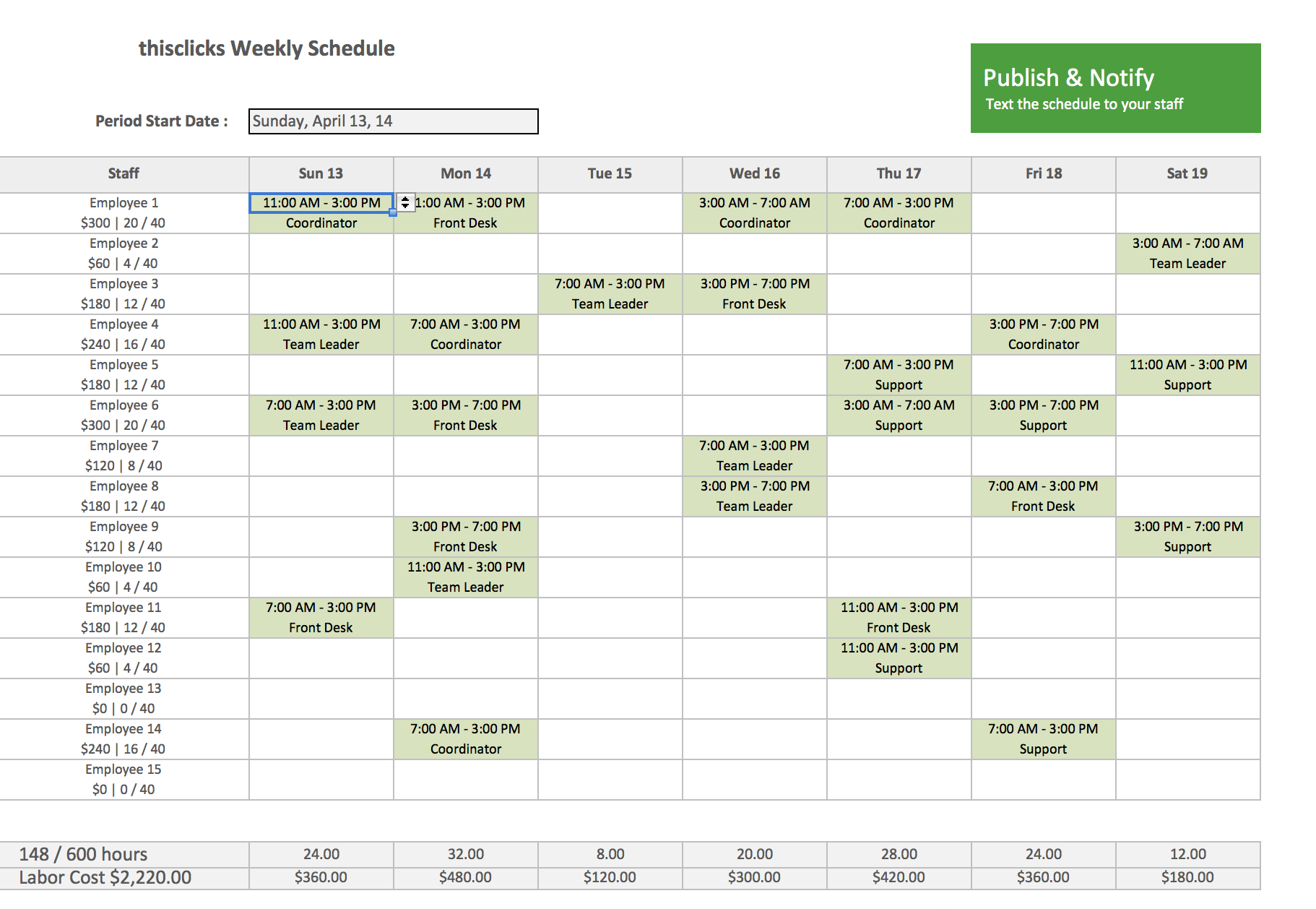 Employee Schedule Template Excel | Best Business Template