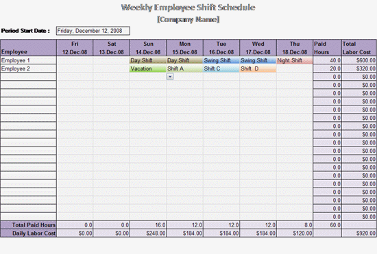 8 hour shift schedule templates