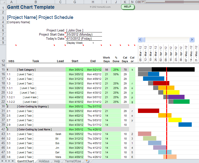 Excel Project Management Template With Gantt Schedule Creation task