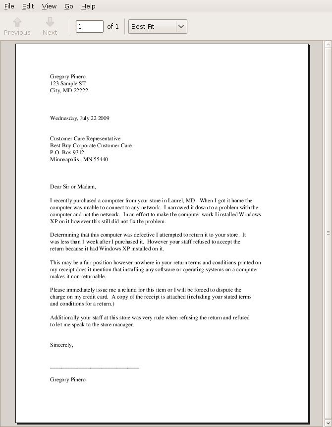 business response letter template