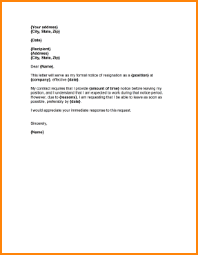 formal resignation letter sample with notice period